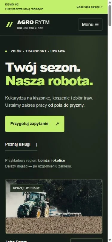 Ta sama demonstracyjna oferta usług rolniczych w widoku telefonu